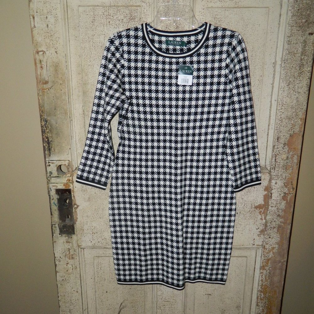 Lauren Ralph Lauren Houndstooth Knit Sweater Dress Size Large  (B49)